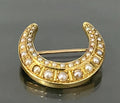 Antique 15K Yellow Gold & Pearl Crescent Brooch