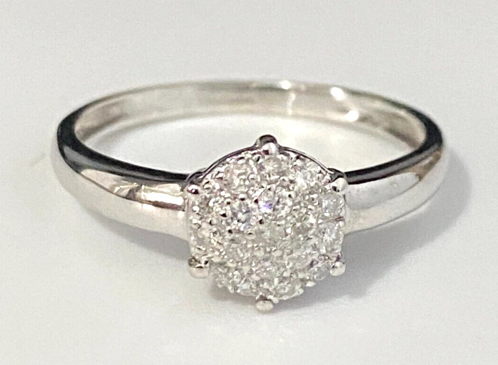 9K White Gold & 0.28CT Diamond Cluster Ring Size O - 7