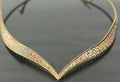 9K Tri-Color Gold Flat Collar Brick Design V Shaped Chain Necklace 40cm Long