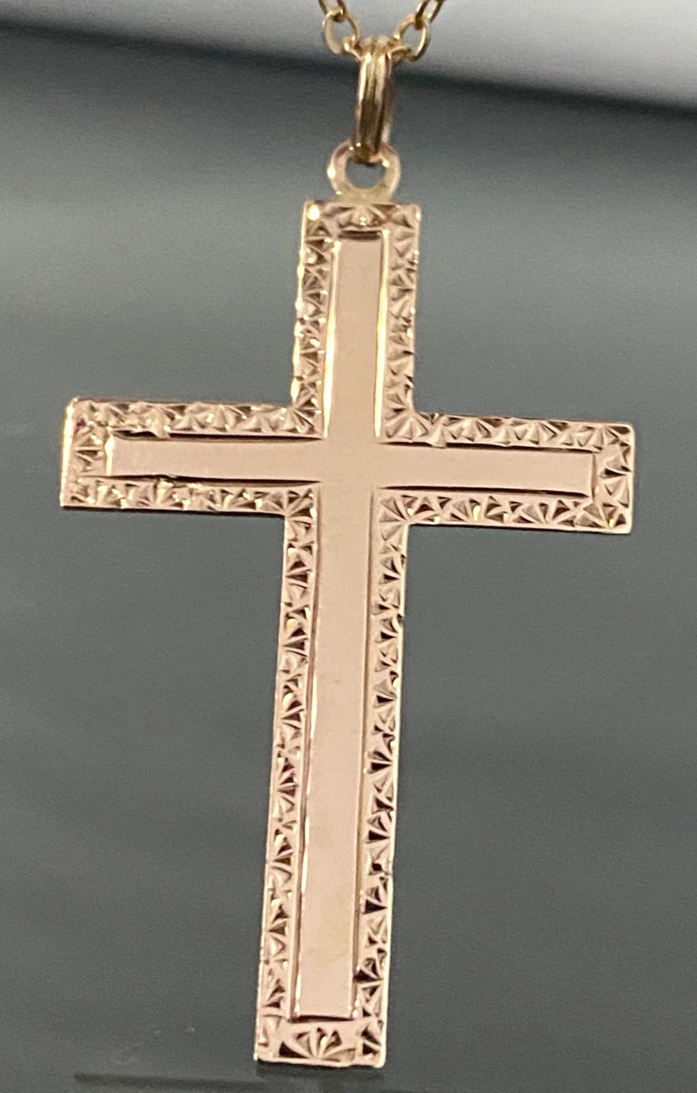 Vintage 14K Rose Gold Etched Cross Pendant - 44.80mm