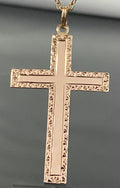 Vintage 14K Rose Gold Etched Cross Pendant - 44.80mm