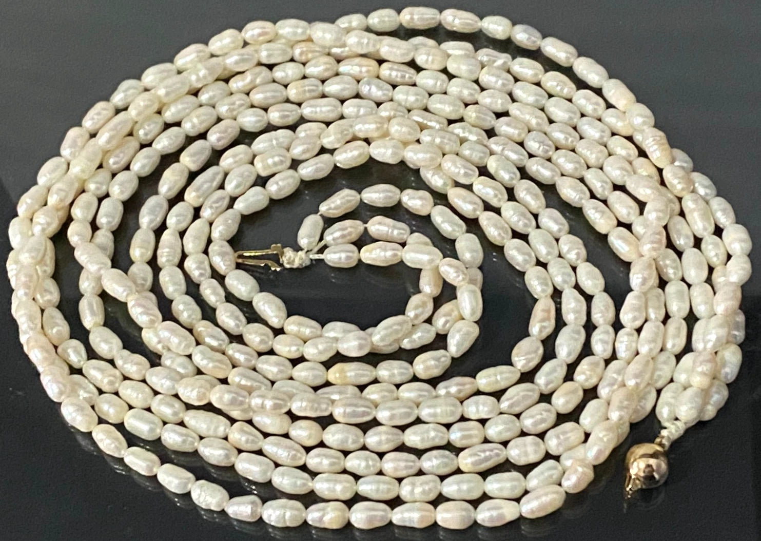 White Cultured Pearl Multi-Strand Necklace W/ 9K Yellow Gold Clasp 79cm Long