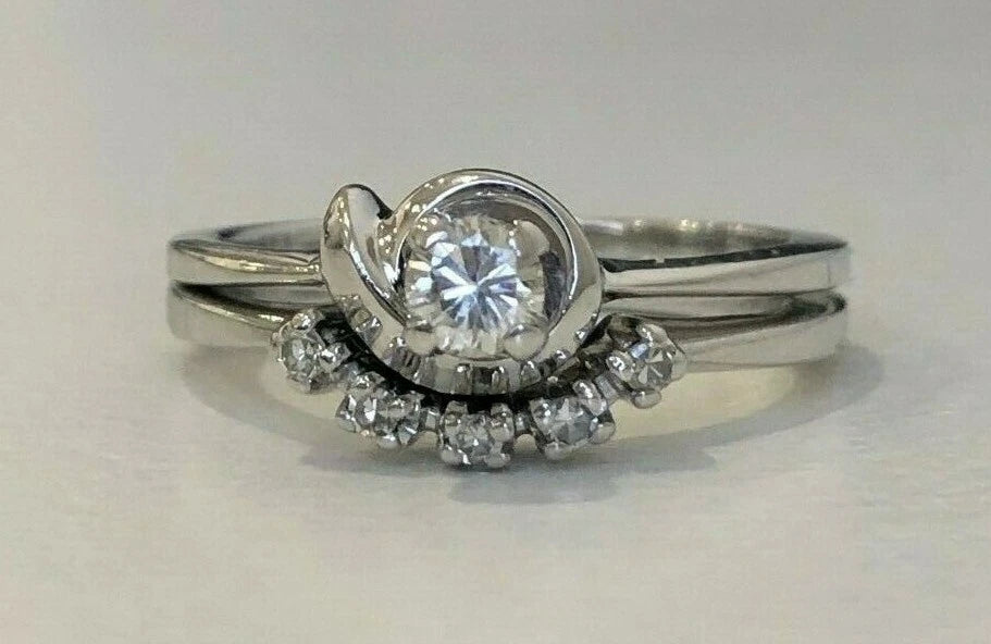 Pair of 14K White Gold & 0.25CT Diamond Engagement Rings Size M 1/2 - 6 1/4