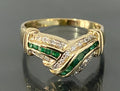 14K Yellow Gold W/ Emerald & Diamond Dress Ring Size Q - 8 1/4