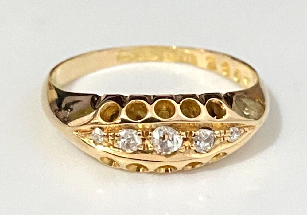 Edwardian 18K Yellow Gold & Diamond Ring C1912 Size N 1/2 - 6 3/4