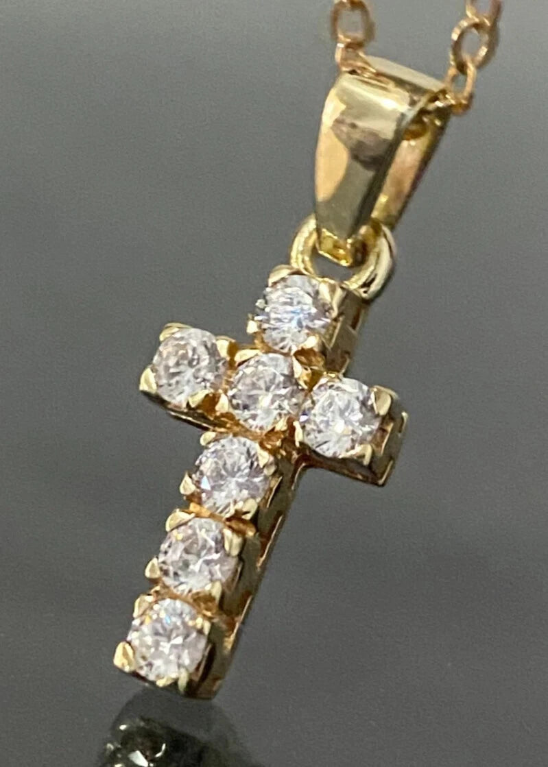 9K Yellow Gold & Cubic Zirconia Cross Pendant 23.50mm High