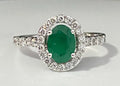 9K White Gold W/ Emerald & 0.50CT Diamond Ring Size S - 9 3/8