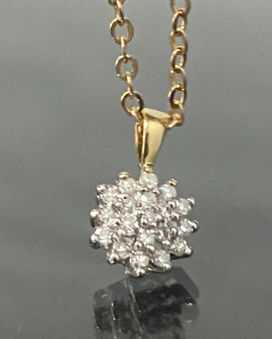 9K Yellow Gold & 0.15CT Diamond Cluster Pendant