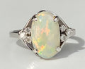 14K White Gold With Opal & Diamond Ring Size N - 6 3/4