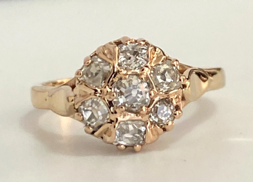 Antique 18K Yellow Gold & 0.70CT Old Mine Diamond Cluster Ring Size M (US 6.25)
