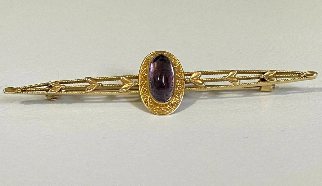 10K Yellow Gold Foiled-Back Gemstone Leaves Decoration Brooch 63mm Long