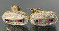 9K Yellow Gold W/ Diamond & Multi Gemstones Stud Earrings 15.0mm High