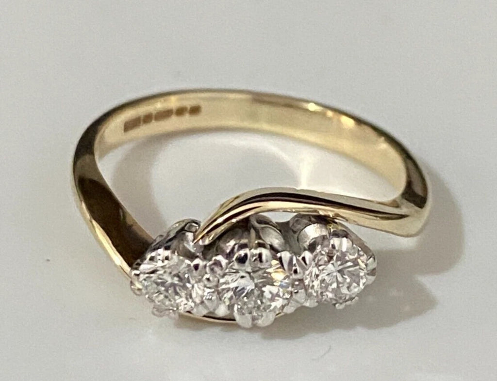 9K Yellow Gold & 0.45CT Diamond Three Stone Ring Size J 1/2 - 5
