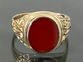 1970's 9K Yellow Gold & Carnelian Scroll Shoulder Signet Ring Size Q - 8 1/4