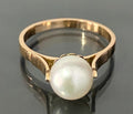18K Yellow Gold & White Pearl Ring Size L - 5 7/8