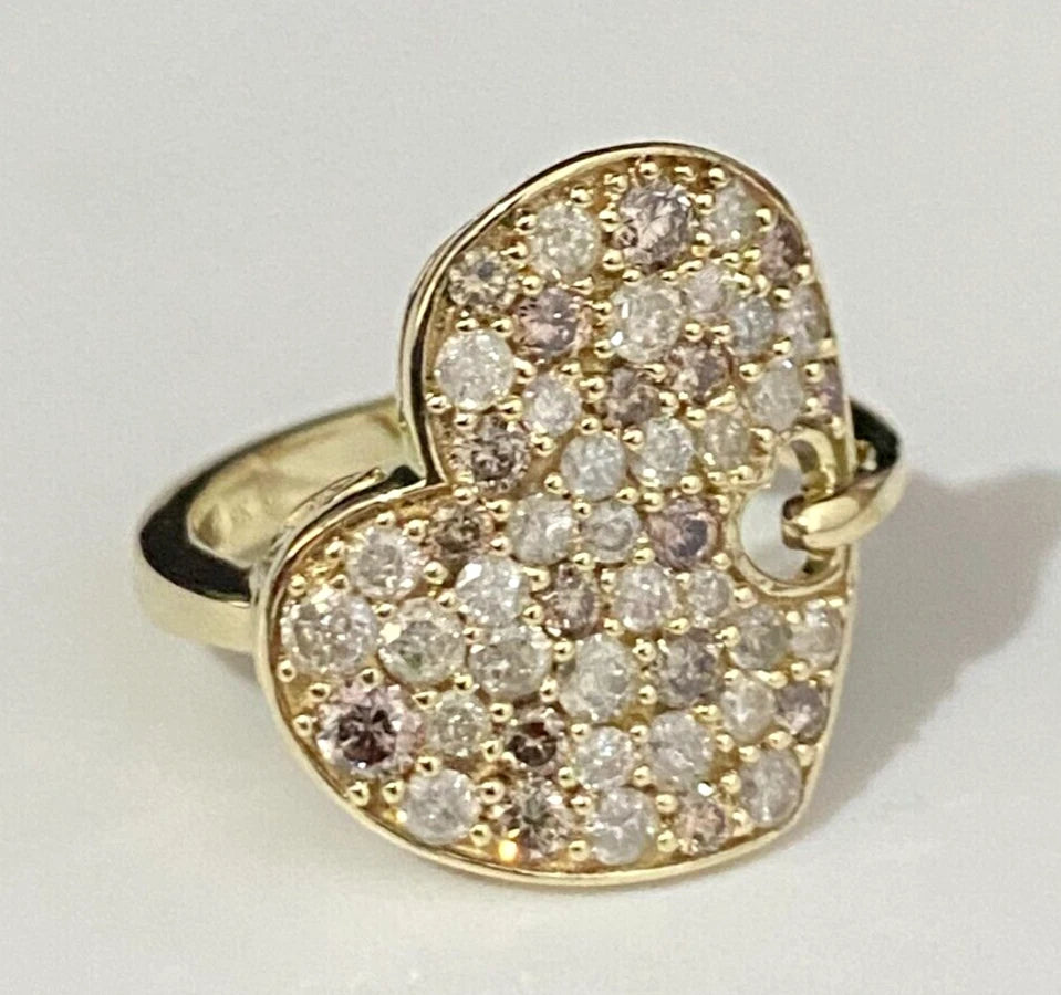 9K Yellow Gold &1.20CT Diamond Heart Shape Love Ring Size N - 6 1/2