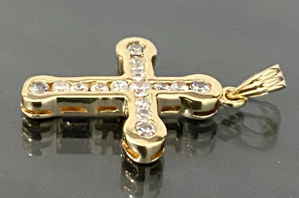 9K Yellow Gold & Cubic Zirconia Cross Pendant 24.0mm High