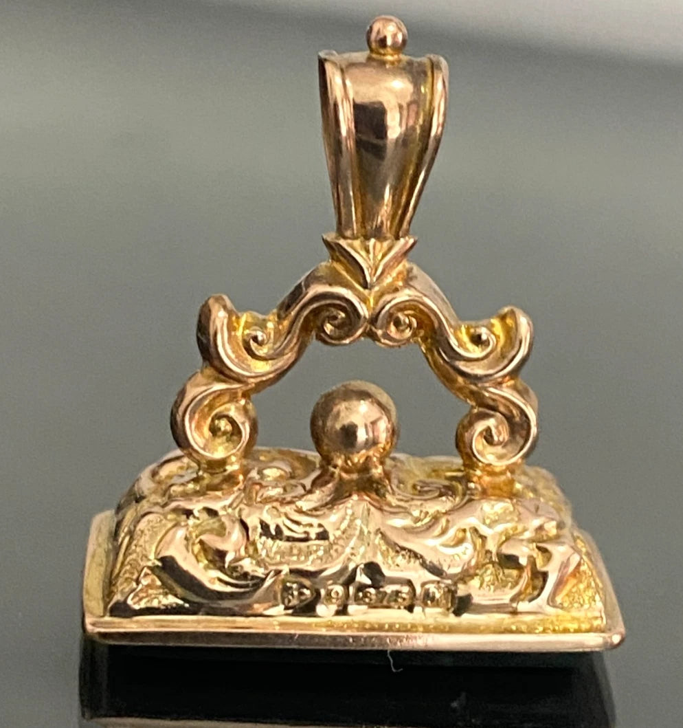 Antique Edwardian 9K Yellow Gold Bloodstone Fob/Seal Pendant