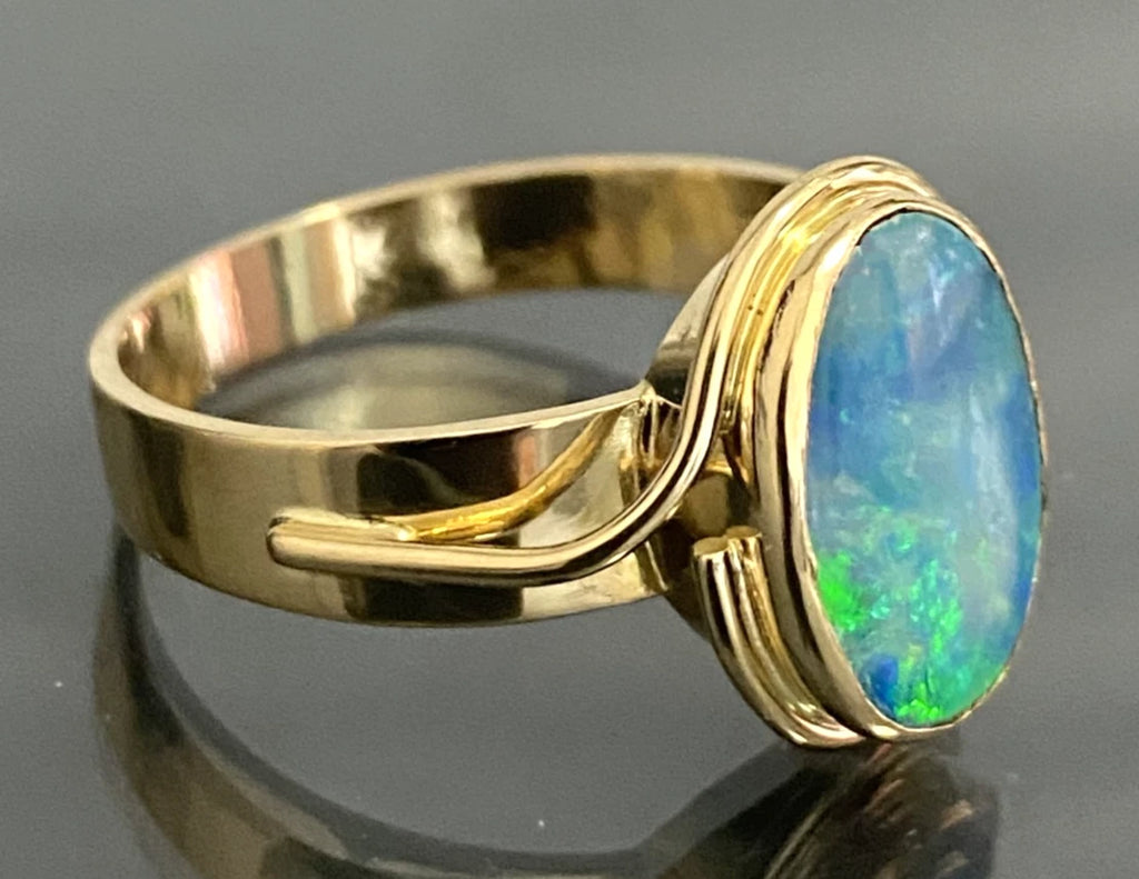 18K Yellow Gold Opal Doublet Ring Size V 1/2 (US 11) - Vintage Jewellery