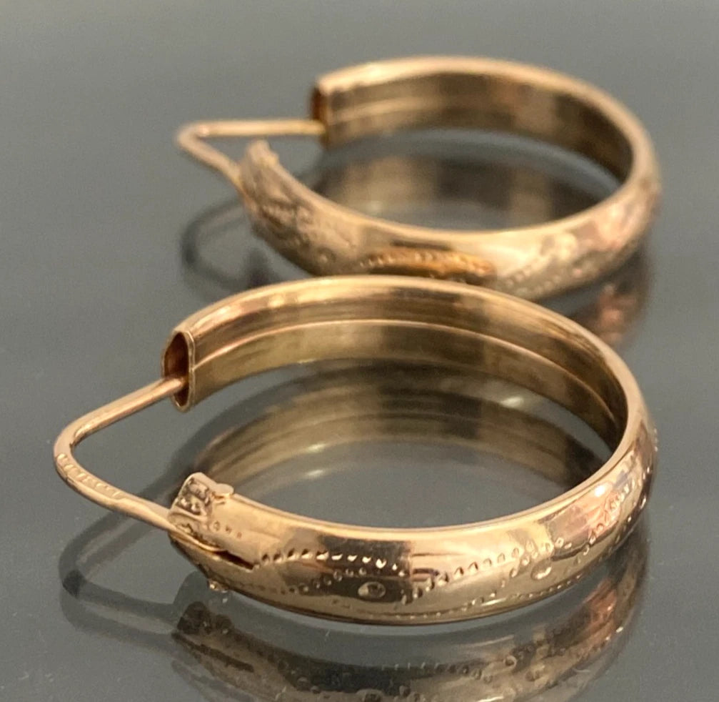 Vintage 18ct Solid Rose Gold Engraved Hoop Earrings