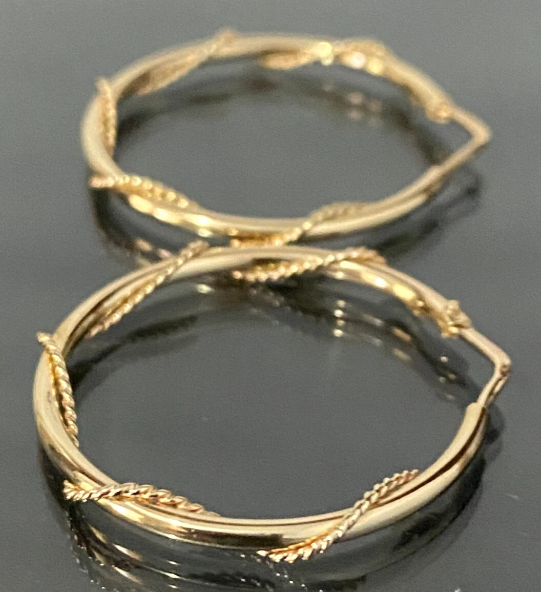 9K Yellow Gold Twisted Hoop Earrings