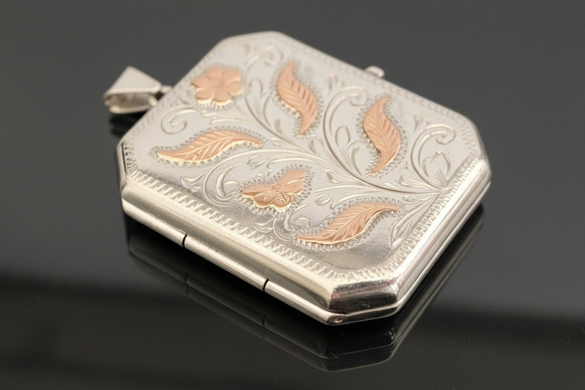 Vintage Scandia Sterling Silver & Rose Gold Floral Locket – Melbourne