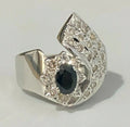 18K White Gold W/ 0.50CT Diamond & Sapphire Ring Size N - 6 1/2