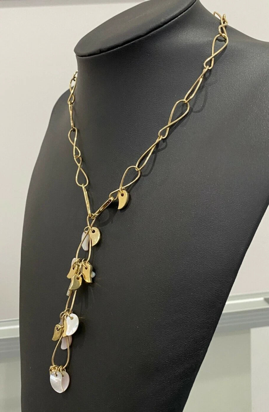 Italian 14K Yellow Gold & Mother of Pearl Chain Necklace