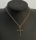 9K Yellow Gold W/ Sapphire & Diamond Cross Pendant 36mm High