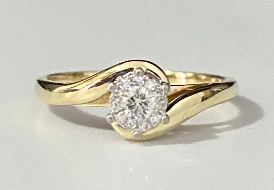 9K Yellow Gold & Diamond Bypass Engagement Ring Size M - 6