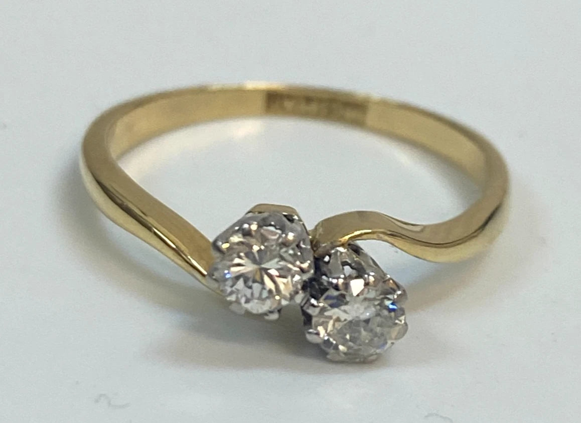18K Yellow Gold & 0.35CT Diamond Ring Size M 1/2 (US 6.5) Vintage Jewellery