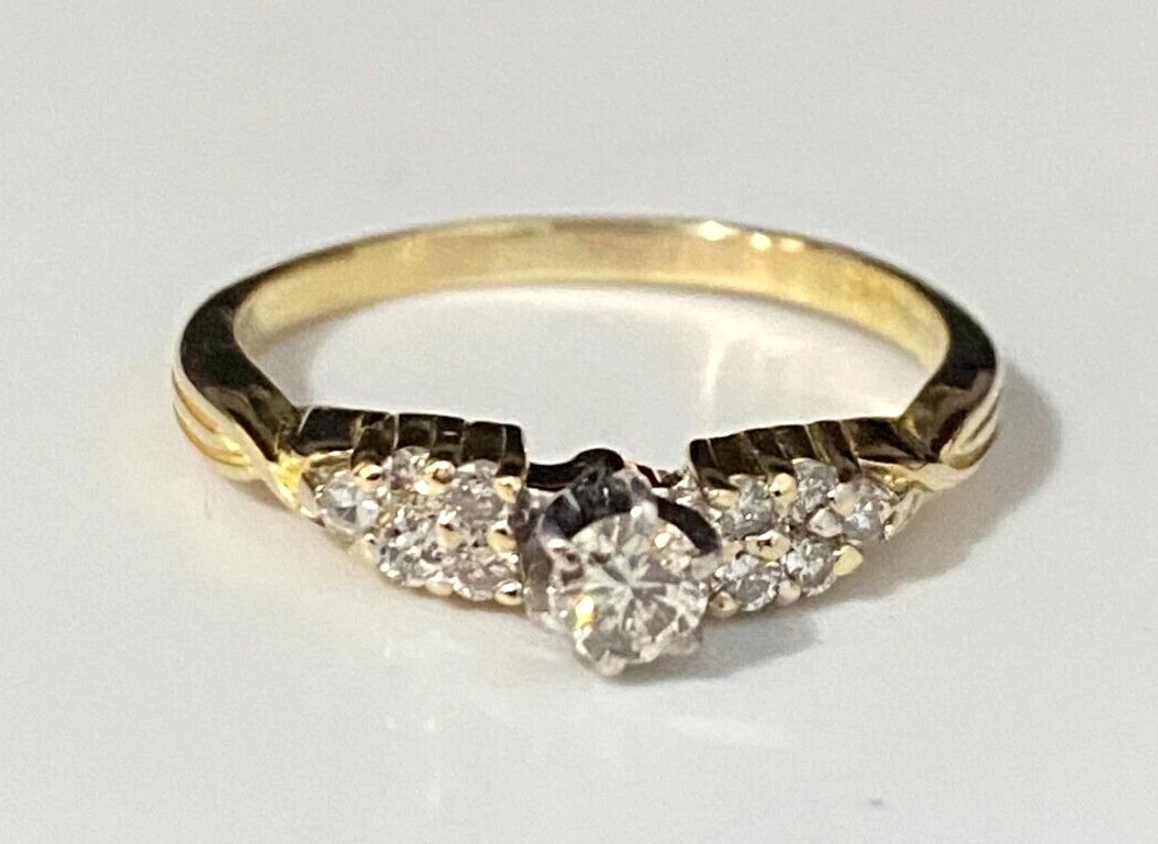 14K Yellow Gold & 0.30CT Diamond Engagement Ring Size P 1/2 - 7 3/4