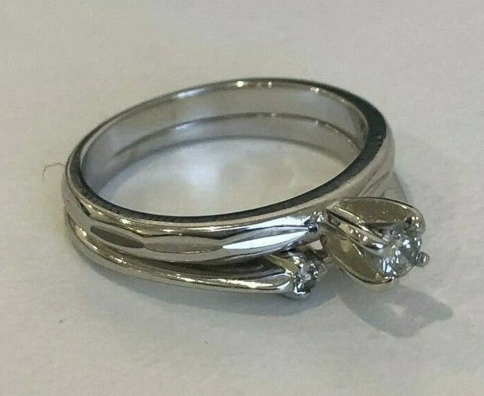 Pair of 14K White Gold & Diamond Engagement Ring Size J 1/2 - 5