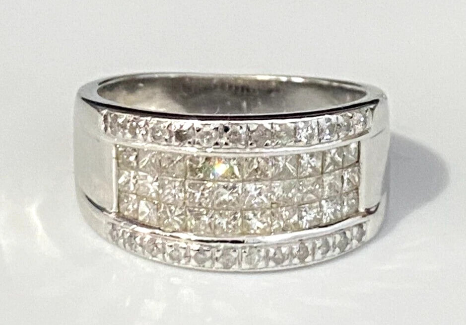 18K White Gold & 1.20CT Diamond Invisible Set Ring Size M 1/2 - 6 1/4