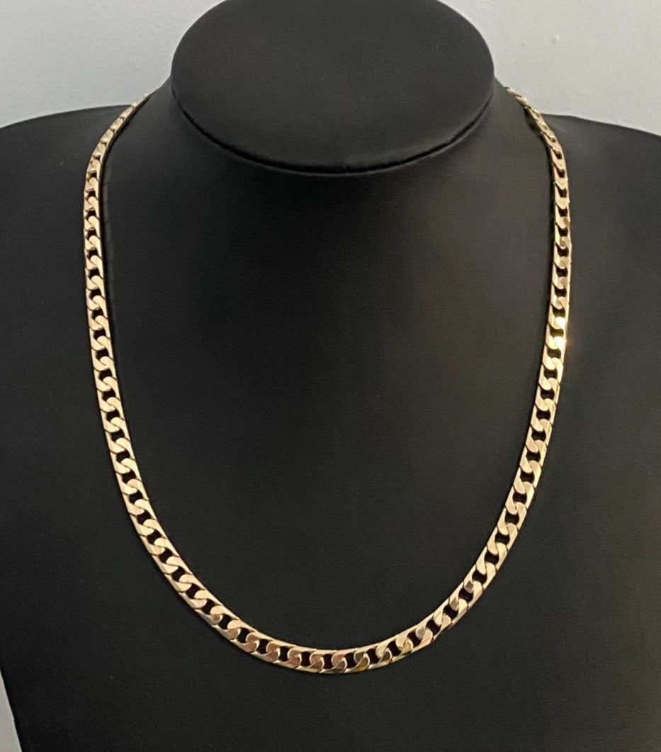 9K Yellow Gold Diamond Cut Flat Curb Link Chain Necklace 51cm Long
