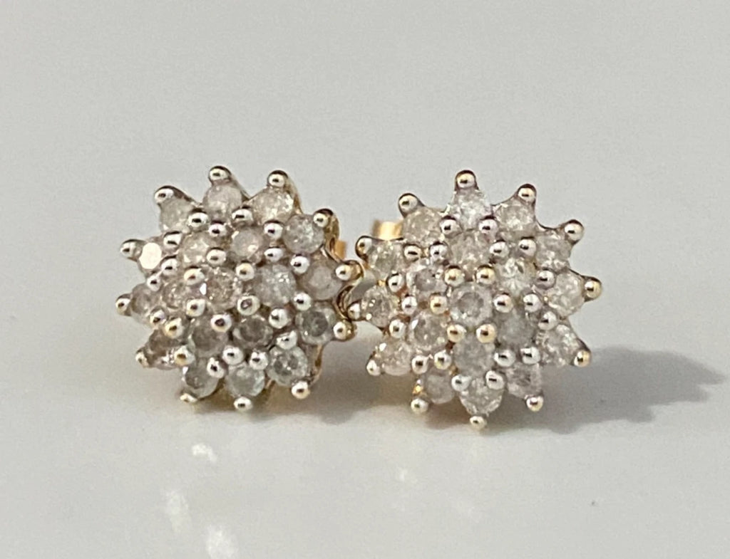 9K Yellow Gold & 0.25CT Diamond Cluster Stud Earrings