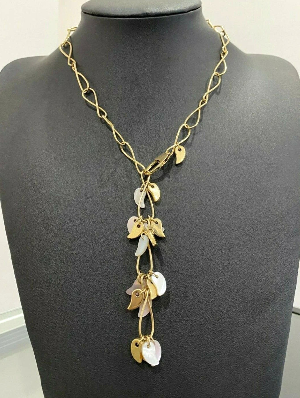 Italian 14K Yellow Gold & Mother of Pearl Chain Necklace