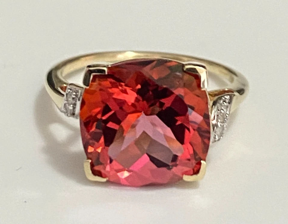 10K Yellow Gold 6.80CT Topaz & Diamond Ring Size L (US 5.75)