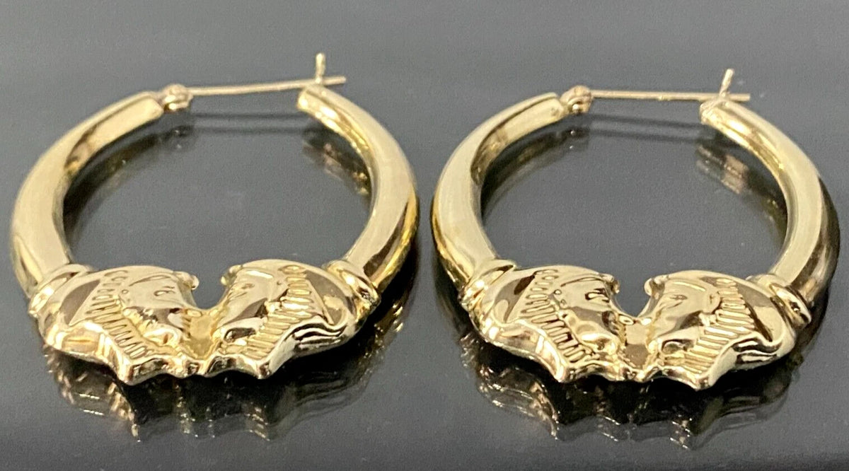 Large 14K Yellow Gold Pharaoh Creole Earrings