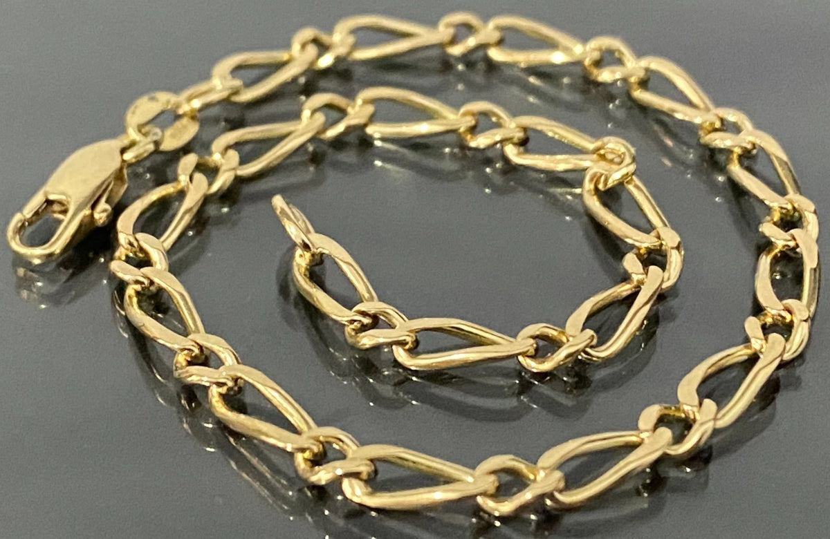 18K Yellow Gold Figaro Link Bracelet 21cm Long
