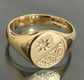 Vintage 9K Yellow Gold Diamond Engraved Oval Signet Ring Size P 1/2 (US 8)