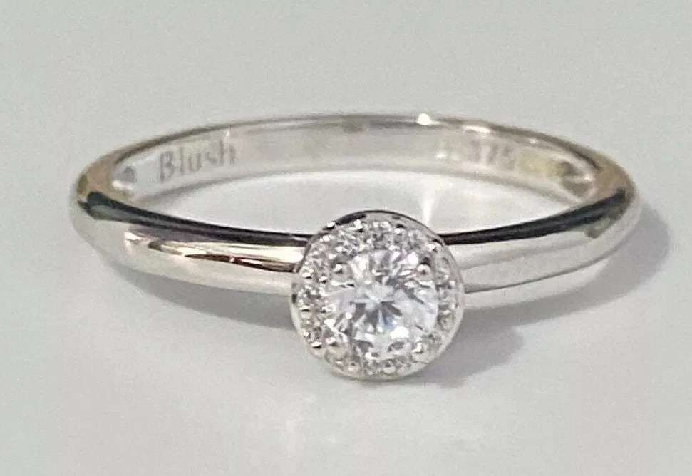 9K White Gold & Zirconia Halo Engagement Ring Size M 1/2 - 6 1/4