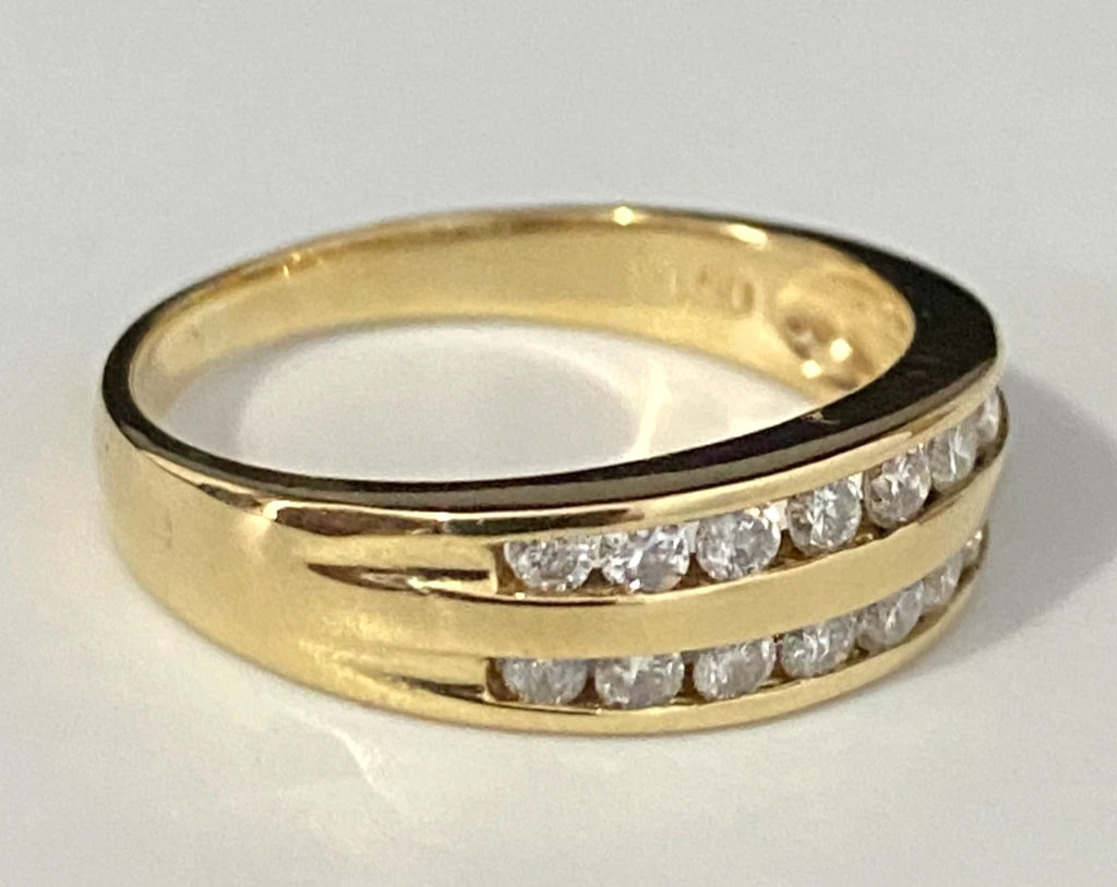 18K Yellow Gold & 0.50CT Diamond Double Row Wedding Band Ring Size N - 6 3/4