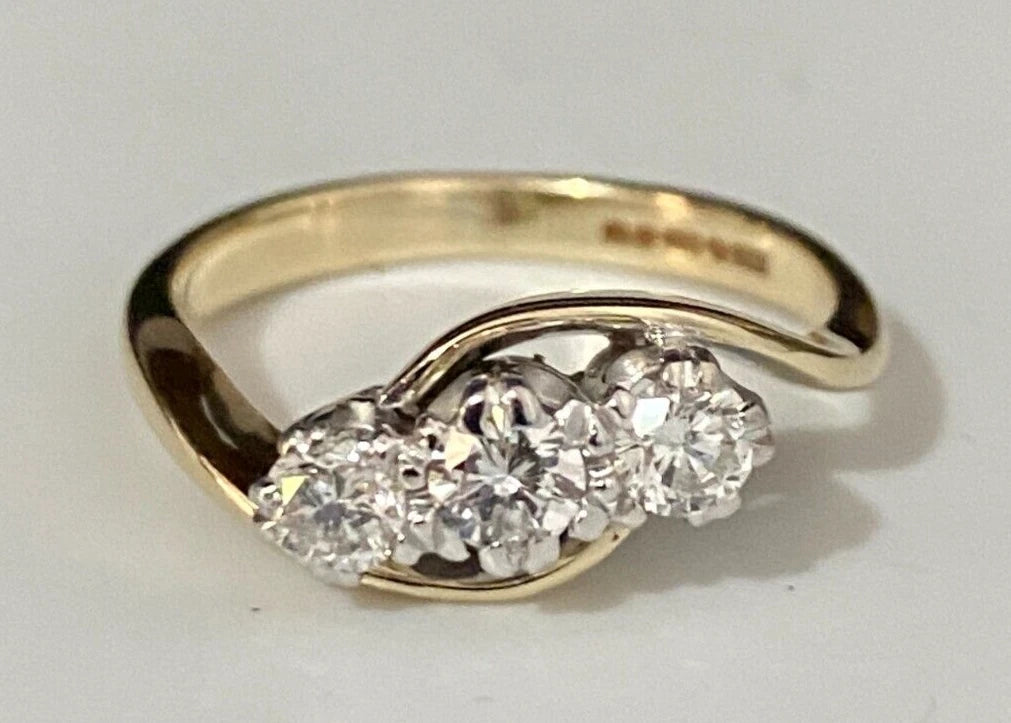 9K Yellow Gold & 0.45CT Diamond Three Stone Ring Size J 1/2 - 5