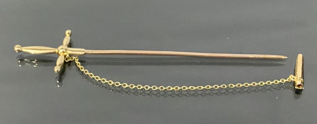 Edwardian 15K Yellow Gold Sword Jabot Stick Pin 85.0mm Long