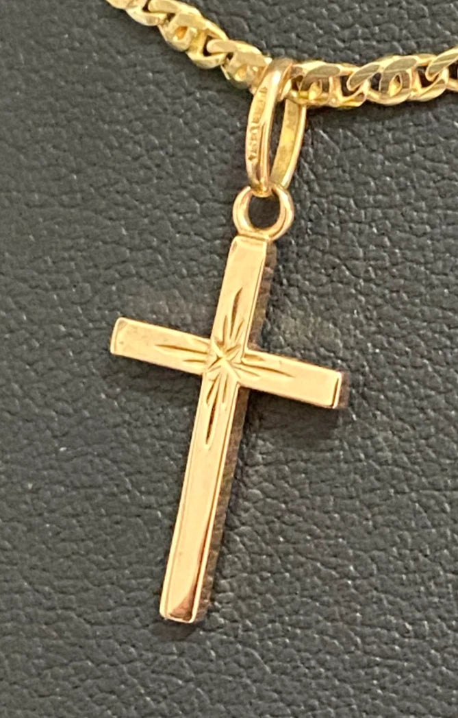 Italian 18K Yellow Gold Engraved Cross Pendant 28.0mm High