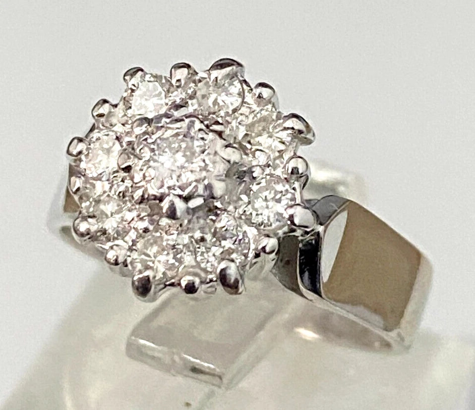 18K White Gold & 0.45CT Diamond Cluster Ring Size K - 5 1/8