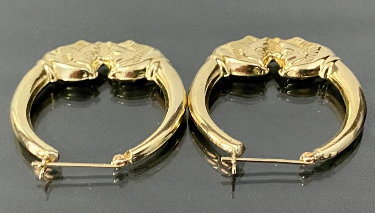 Large 14K Yellow Gold Pharaoh Creole Earrings