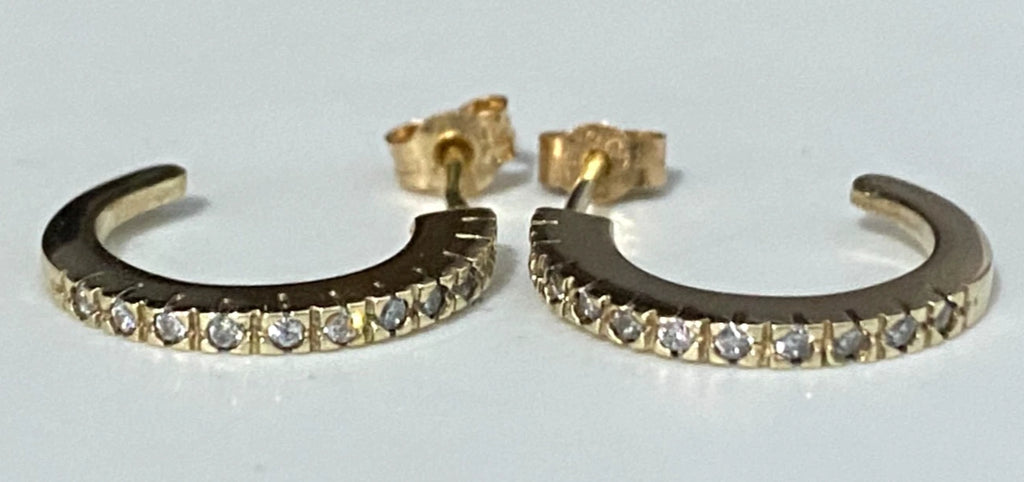 9K Yellow Gold & Cubic Zirconia Hoop Stud Earrings