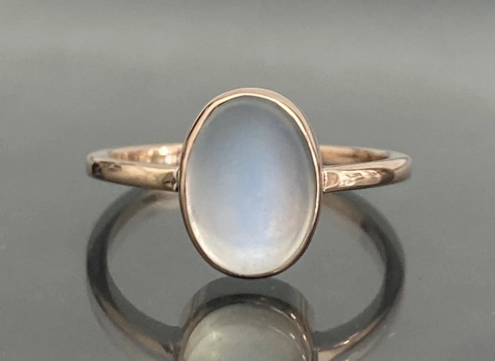 Antique 9K Rose gold Moonstone Bezel Set Ring - Size N 1/2 (US 7)